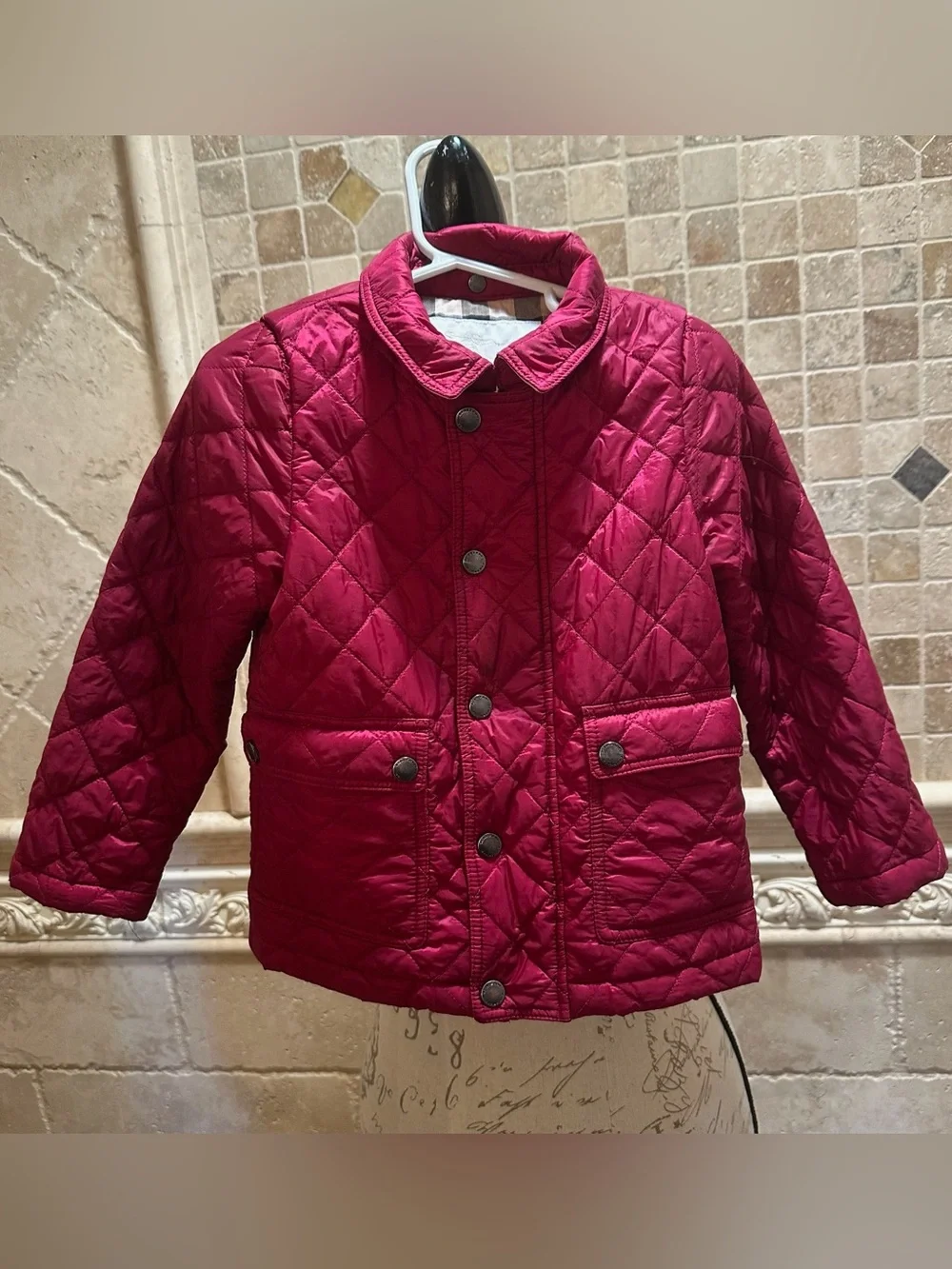 Burberry kid’s magenta signature quilted jacket